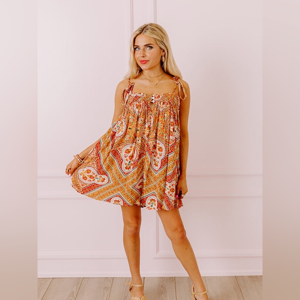 Bohemian‎ Paisley Romper with Tie Straps-Med.
